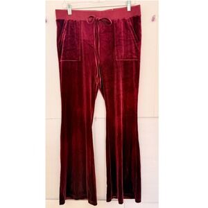 SHEIN Womens Burgundy Velour Wide Leg Flare Pants Drawstring Pockets Size L 8/10